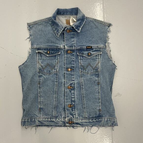 Vintage Y2k Wrangler Blue Western Denim Cut Off Jean Vest - Picture 1 of 5